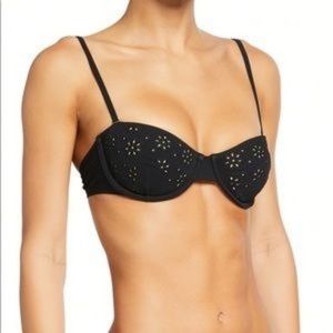 🦋 NWT Tory Burch L Broderie Anglaise Underwire Bikini Top Black Eyelet Swim
